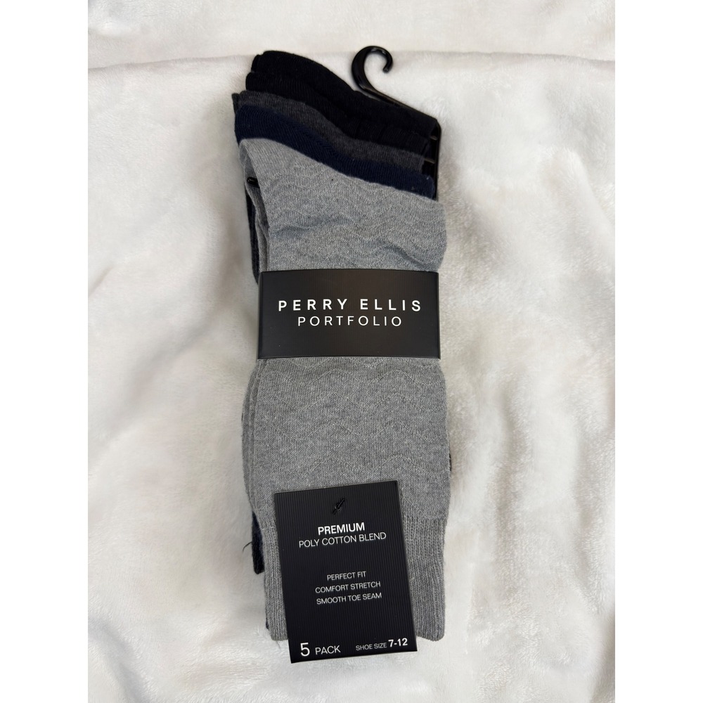 Perry Ellis Portfolio Mens 5 Pack Dress Socks Black Grey Navy Blue New Sz 7-12